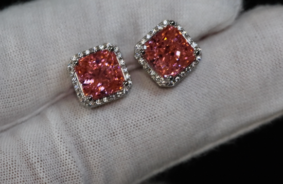 Peach Diamond Ear Studs | Pink Champagne Diamond Earrings