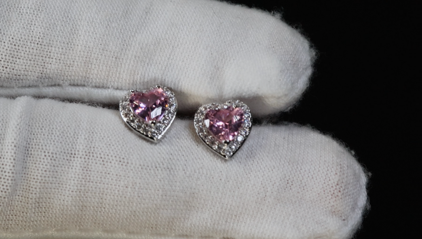 Pink Diamond Ear Studs | Pink Diamond Earrings | Pink Heart Ear Studs