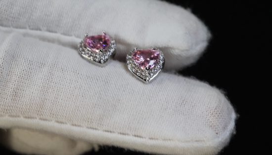 Pink Diamond Ear Studs | Pink Diamond Earrings | Pink Heart Ear Studs