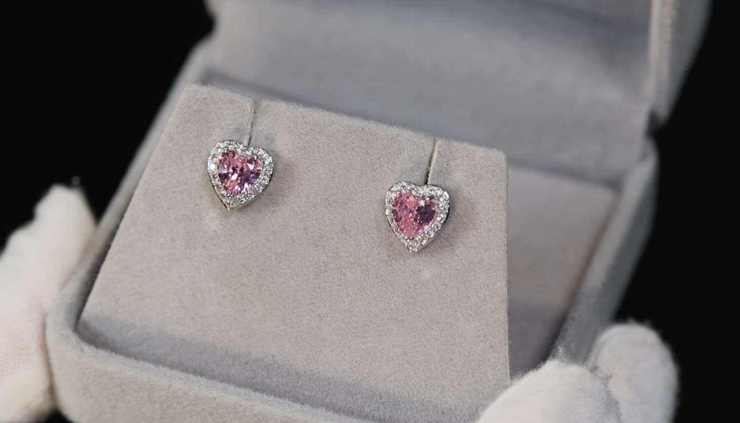 Pink Diamond Ear Studs | Pink Diamond Earrings | Pink Heart Ear Studs