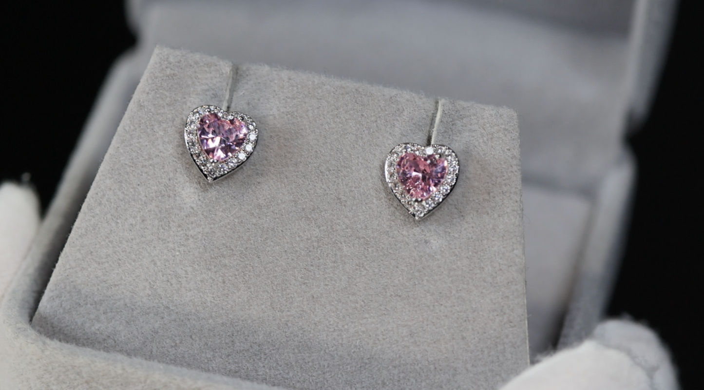 Pink Diamond Ear Studs | Pink Diamond Earrings | Pink Heart Ear Studs