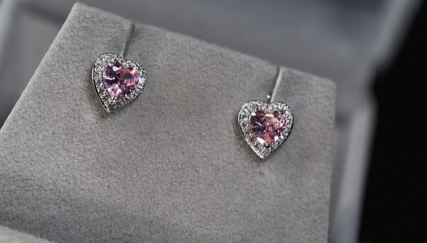 Pink Diamond Ear Studs | Pink Diamond Earrings | Pink Heart Ear Studs