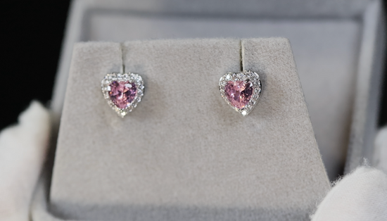 Pink Diamond Ear Studs | Pink Diamond Earrings | Pink Heart Ear Studs