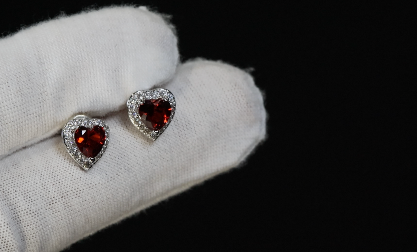 Red Heart Cut Diamond Earrings | Heart Ear Studs | Womens Red Diamond Ear Studs