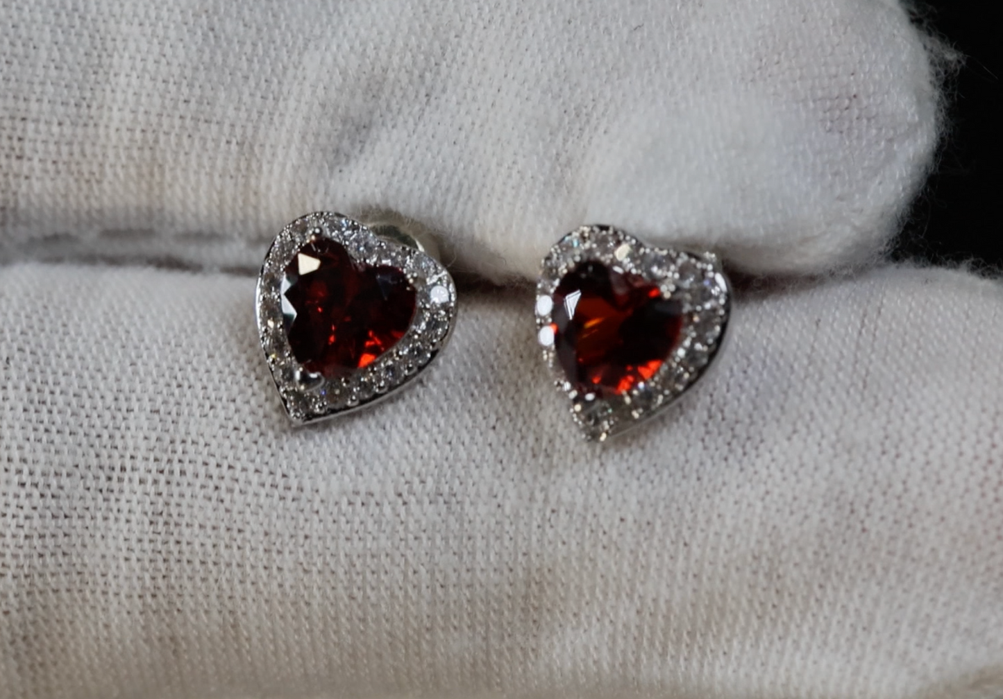 Red Heart Cut Diamond Earrings | Heart Ear Studs | Womens Red Diamond Ear Studs