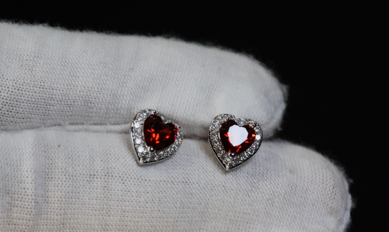 Red Heart Cut Diamond Earrings | Heart Ear Studs | Womens Red Diamond Ear Studs