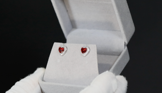 Red Heart Cut Diamond Earrings | Heart Ear Studs | Womens Red Diamond Ear Studs