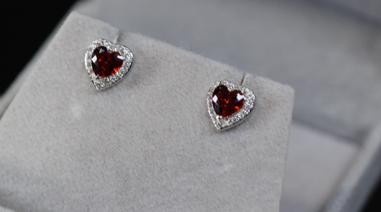 Red Heart Cut Diamond Earrings | Heart Ear Studs | Womens Red Diamond Ear Studs