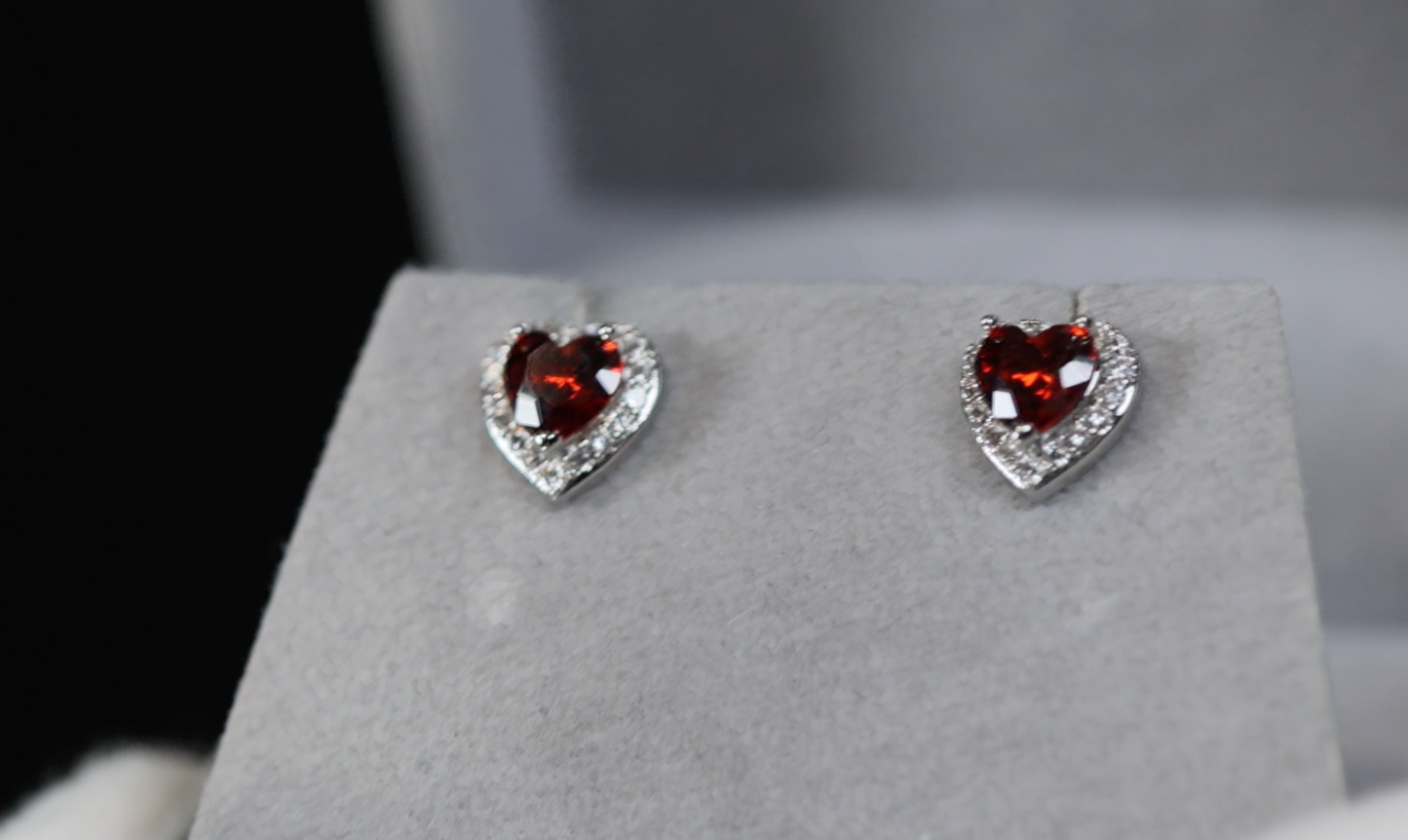 Red Heart Cut Diamond Earrings | Heart Ear Studs | Womens Red Diamond Ear Studs