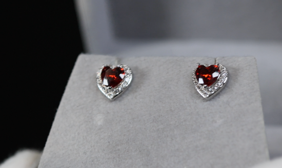 Red Heart Cut Diamond Earrings | Heart Ear Studs | Womens Red Diamond Ear Studs