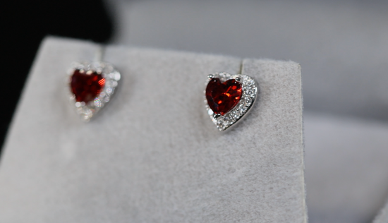 Red Heart Cut Diamond Earrings | Heart Ear Studs | Womens Red Diamond Ear Studs