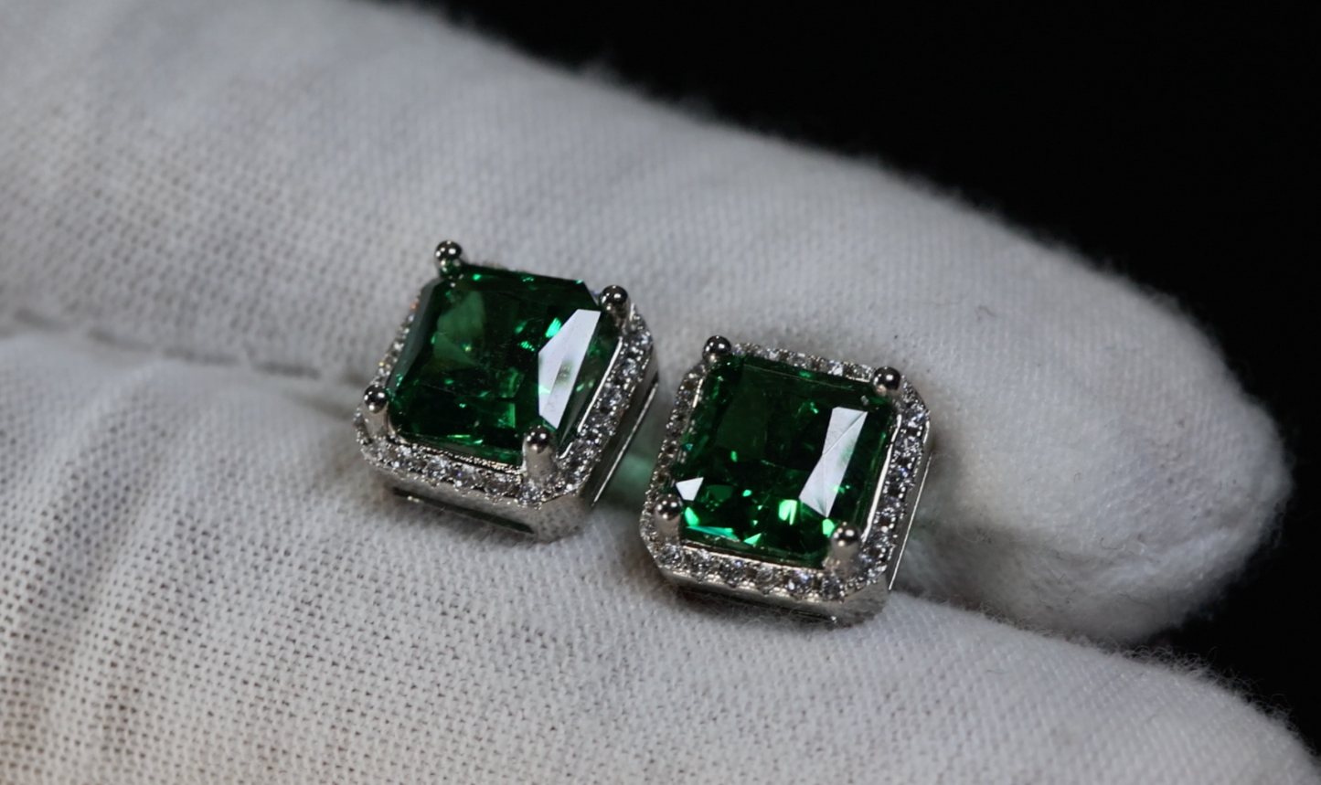 Green Diamond Ear Studs