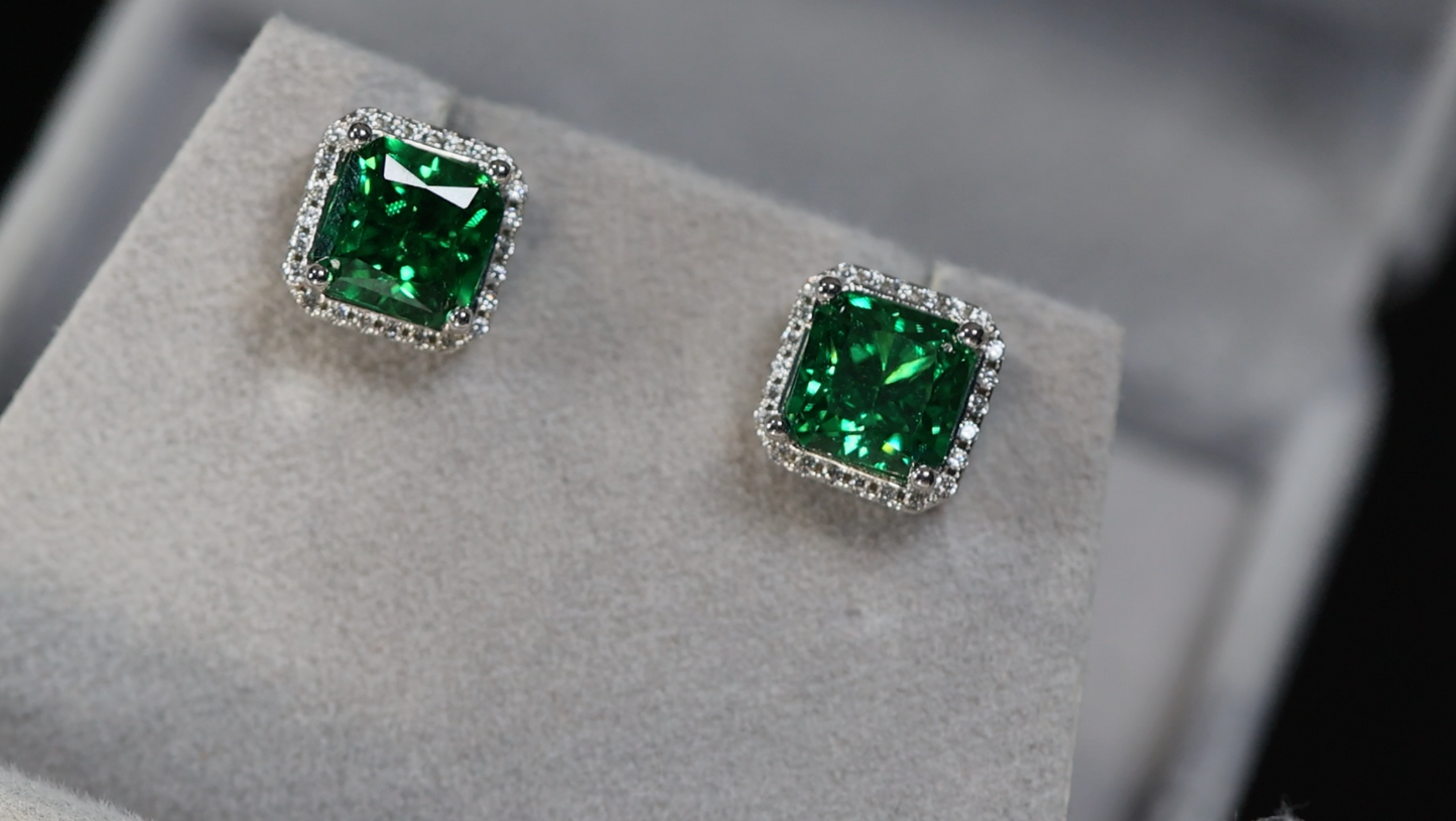 Green Diamond Ear Studs