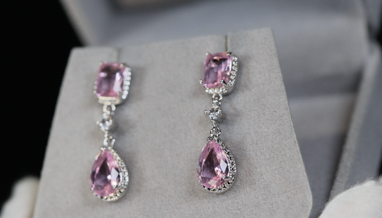 Pink Diamond Earrings | Pink Pear Cut Diamond Earrings