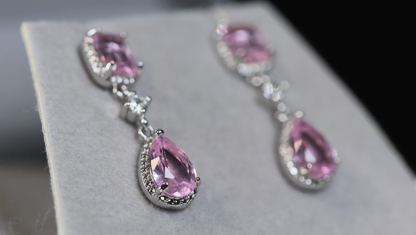 Pink Diamond Earrings | Pink Pear Cut Diamond Earrings