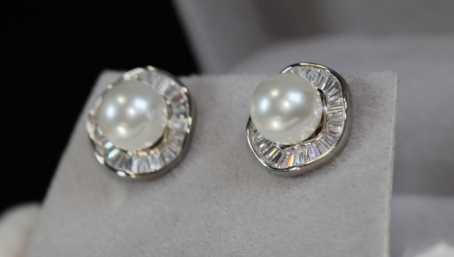 Pearl Ear Studs | Diamond Pearl Ear Studs | Womens Pearl Earrings