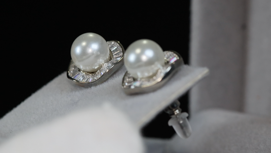 Pearl Ear Studs | Diamond Pearl Ear Studs | Womens Pearl Earrings