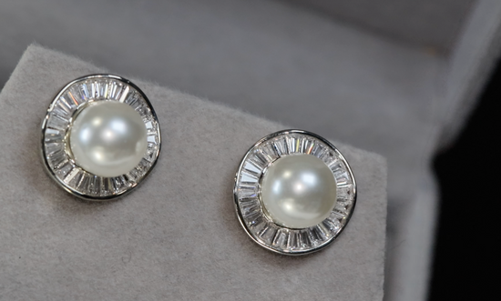 Pearl Ear Studs | Diamond Pearl Ear Studs | Womens Pearl Earrings