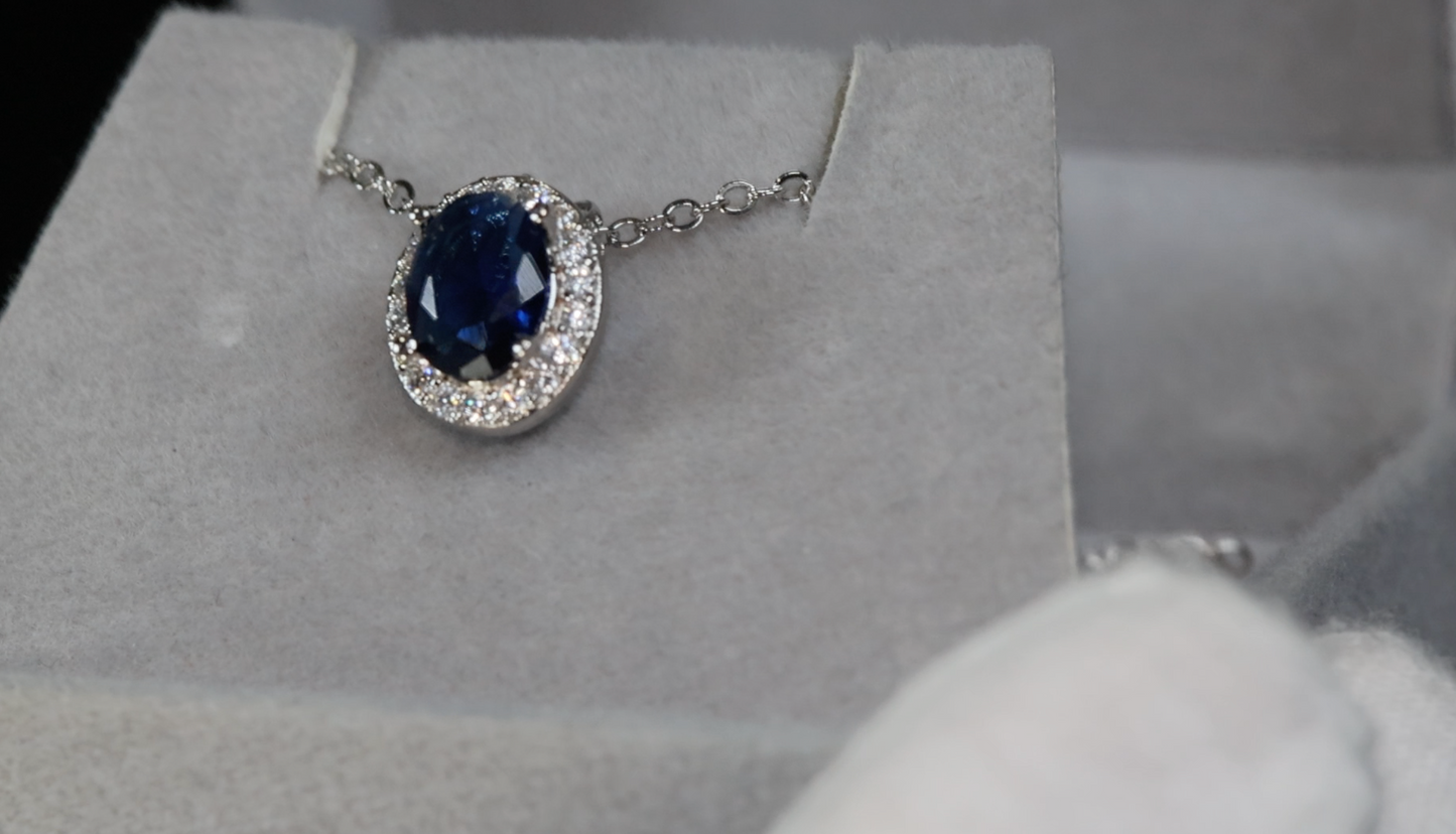 Blue Diamond Pendant | Sapphire Blue Pendant | Blue Oval Cut Diamond Pendant