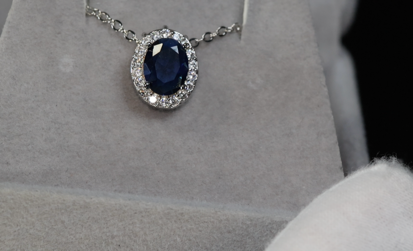 Blue Diamond Pendant | Sapphire Blue Pendant | Blue Oval Cut Diamond Pendant