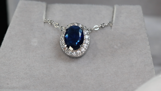 Blue Diamond Pendant | Sapphire Blue Pendant | Blue Oval Cut Diamond Pendant