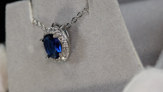 Blue Diamond Pendant | Sapphire Blue Pendant | Blue Oval Cut Diamond Pendant