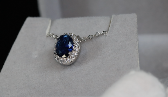 Blue Diamond Pendant | Sapphire Blue Pendant | Blue Oval Cut Diamond Pendant