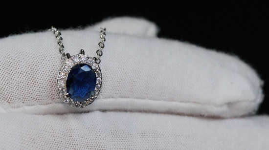 Blue Diamond Pendant | Sapphire Blue Pendant | Blue Oval Cut Diamond Pendant