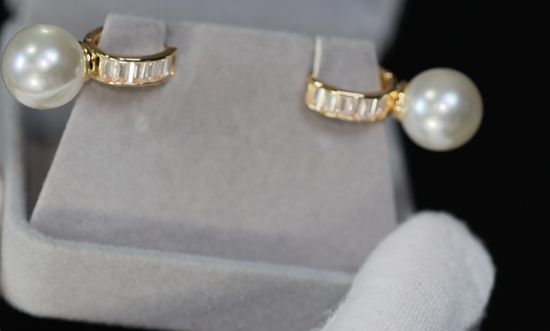 Gold Pearl Earrings | Diamond Pearl Earrings | Womens Gold Pearl Earrings