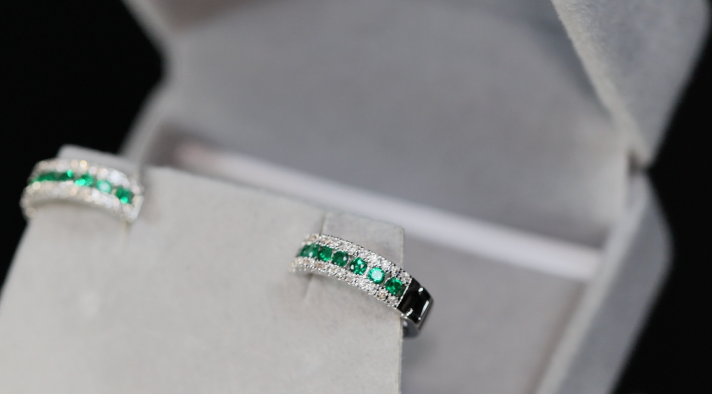 Mens Green Diamond Hoop Earrings | Womens Green Diamond Hoop Earrings