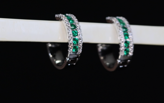 Mens Green Diamond Hoop Earrings | Womens Green Diamond Hoop Earrings