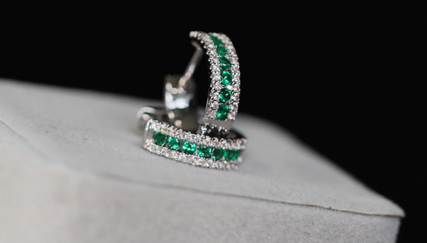 Mens Green Diamond Hoop Earrings | Womens Green Diamond Hoop Earrings