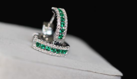 Green Diamond Hoop Earrings