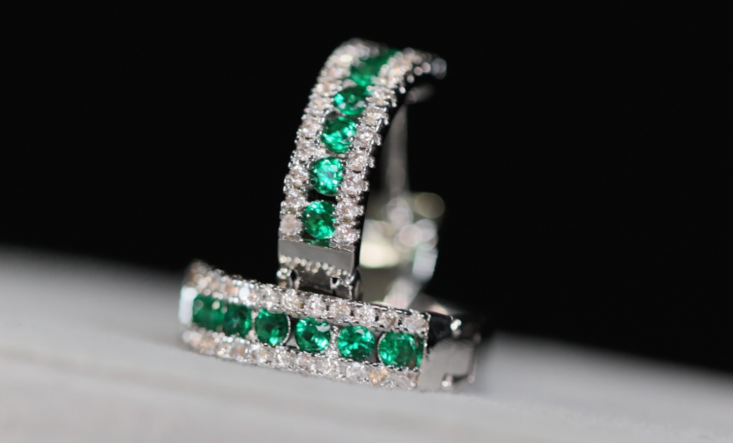 Mens Green Diamond Hoop Earrings | Womens Green Diamond Hoop Earrings