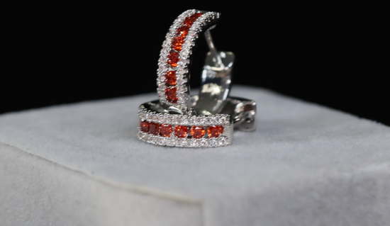 Mens Red Diamond Hoop Earrings