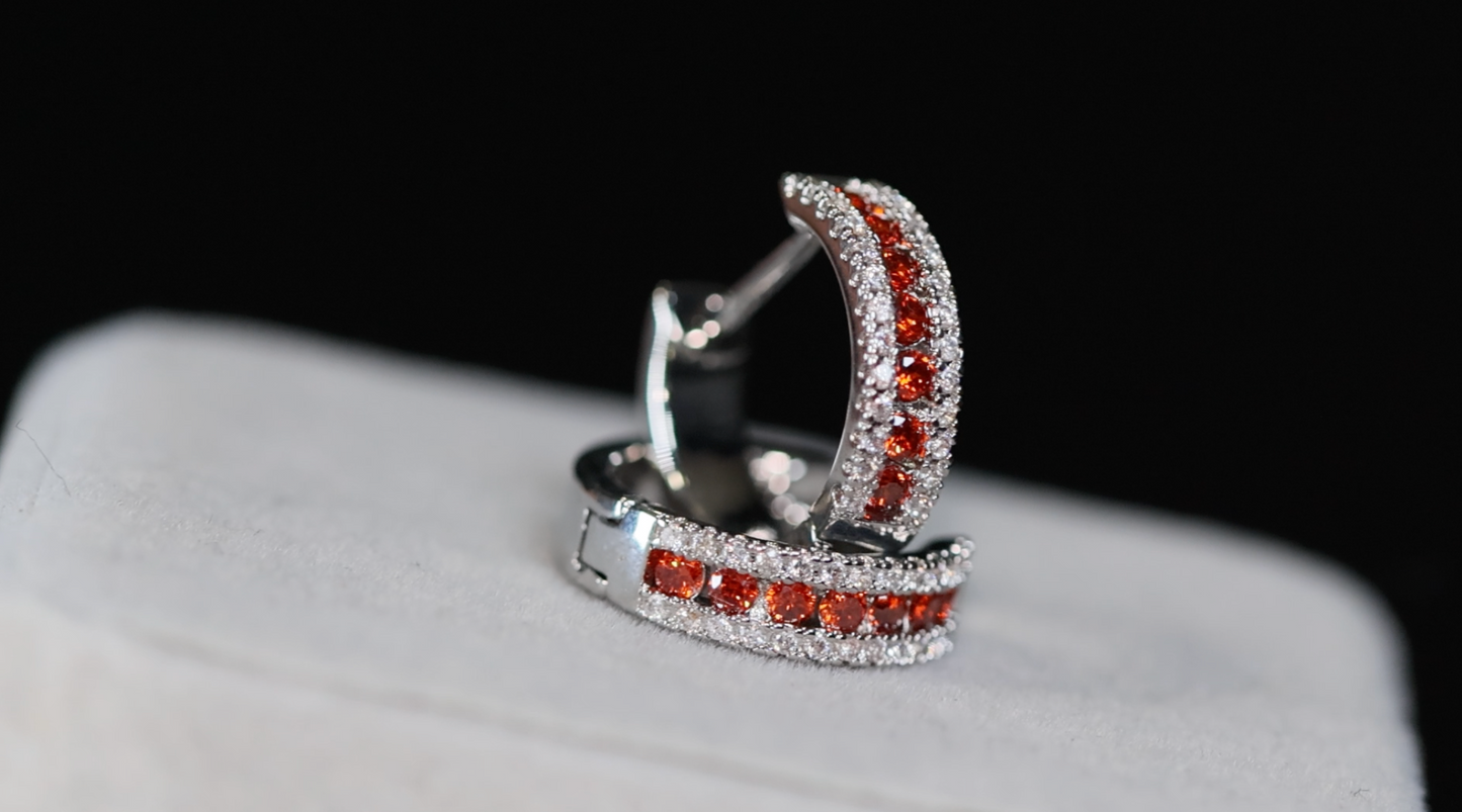 Mens Red Diamond Hoop Earrings