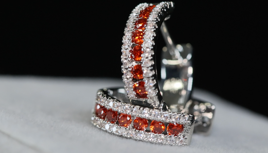 Mens Red Diamond Hoop Earrings | Womens Red Diamond Hoop Earrings