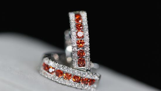 Mens Red Diamond Hoop Earrings | Womens Red Diamond Hoop Earrings