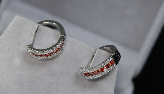 Mens Red Diamond Hoop Earrings | Womens Red Diamond Hoop Earrings