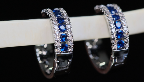 Blue Diamond Hoop Earrings