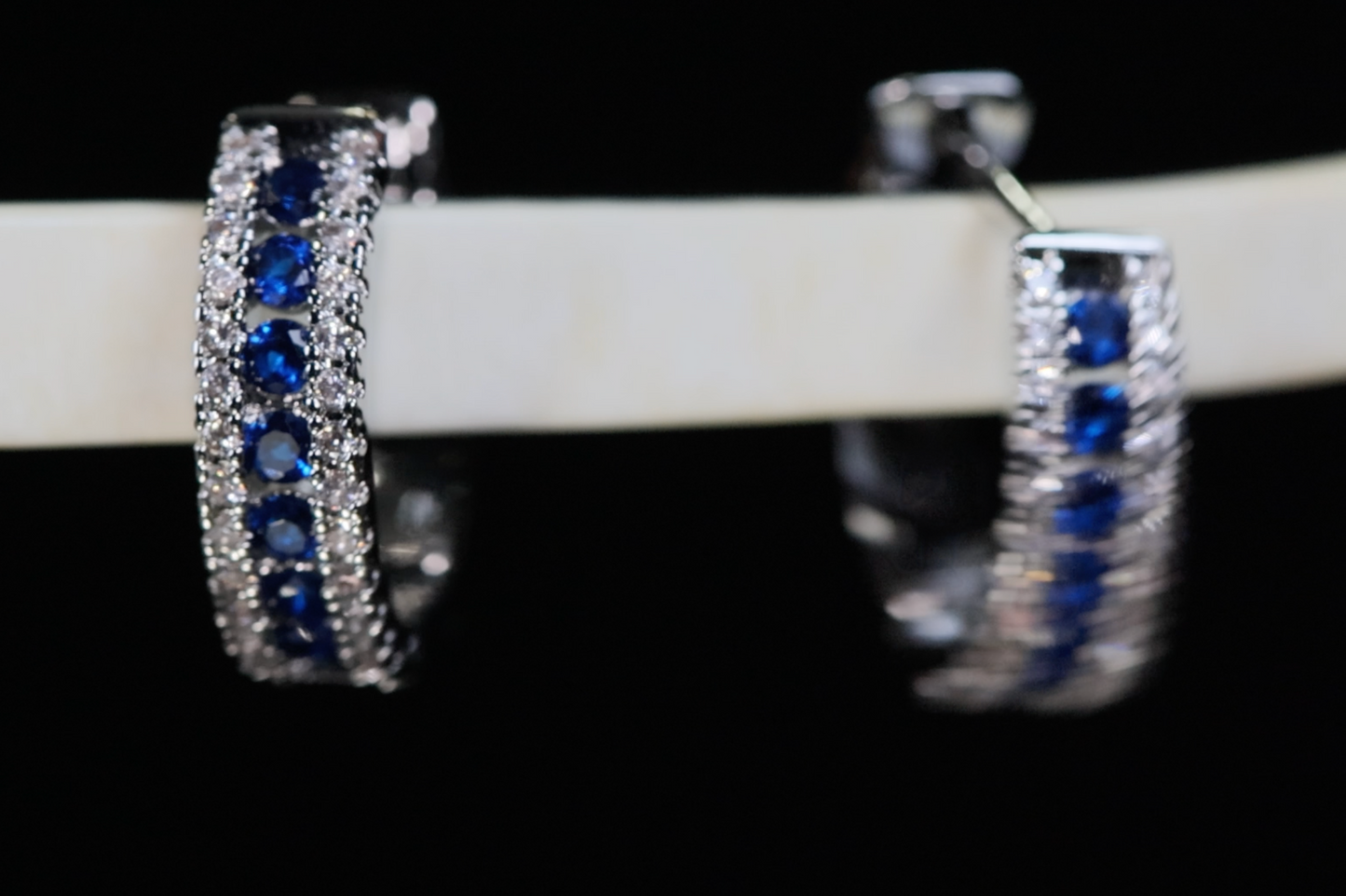 Blue Diamond Hoop Earrings