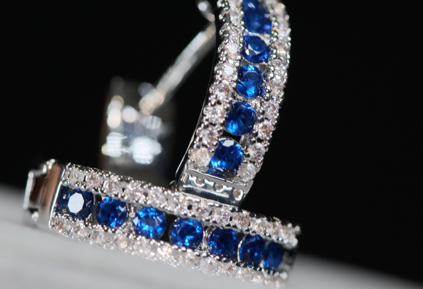 Mens Blue Diamond Hoop Earrings | Womens Blue Diamond Hoop Earrings