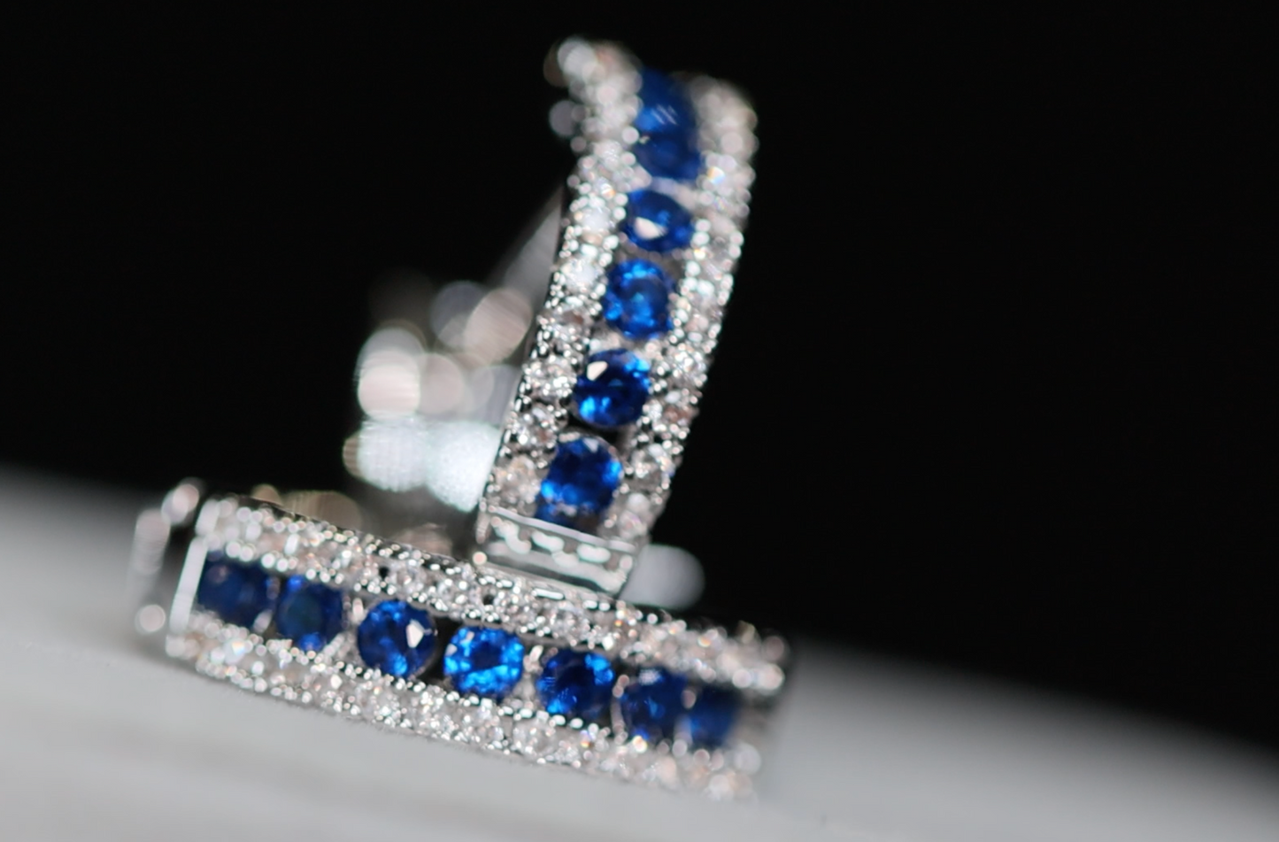 Mens Blue Diamond Hoop Earrings | Womens Blue Diamond Hoop Earrings