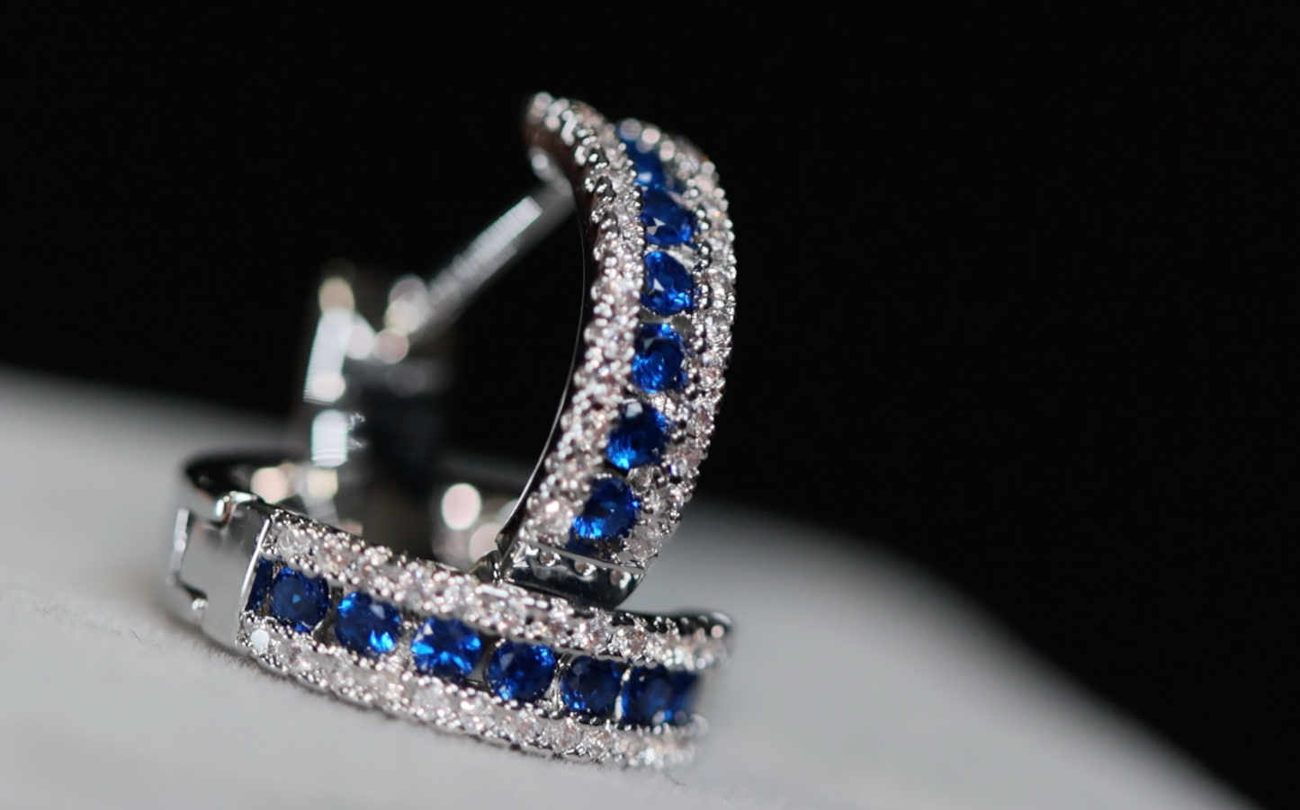 Mens Blue Diamond Hoop Earrings | Womens Blue Diamond Hoop Earrings