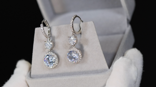 Womens Silver Diamond Earrings