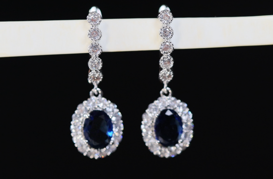 Blue Diamond Earrings | Sapphire Blue Earrings | Blue Oval Earrings