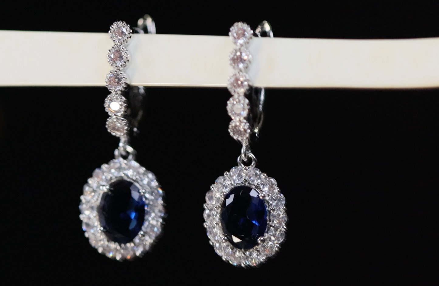 Blue Diamond Earrings | Sapphire Blue Earrings | Blue Oval Earrings