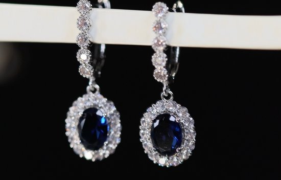 Blue Diamond Earrings | Sapphire Blue Earrings | Blue Oval Earrings