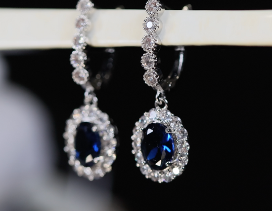 Blue Diamond Earrings | Sapphire Blue Earrings | Blue Oval Earrings