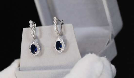 Blue Diamond Earrings | Sapphire Blue Earrings | Blue Oval Earrings